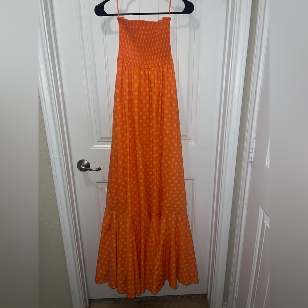 Caroline Constas Orange Polka Dot Maxi Dress